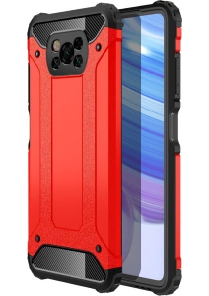 Xiaomi Poco X3 Kapak Çift Katmanlı Zırh Tank Kılıf Kırmızı