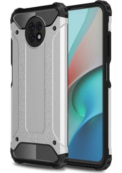 Xiaomi Redmi Note 9 5G Kapak Çift Katmanlı Zırh Tank Kılıf Gri