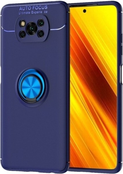 Xiaomi Poco X3 Kılıf Renkli Yüzüklü Manyetik Silikon Kapak Mavi