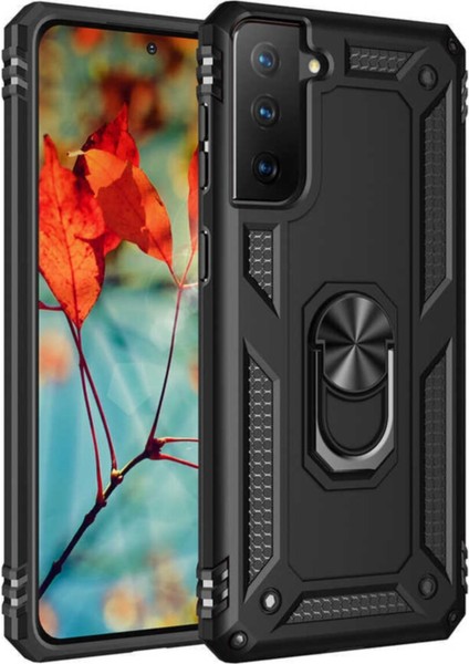 Samsung Galaxy S21 Plus Kapak Military Yüzüklü Stantlı Panzer Tank Kılıf Siyah