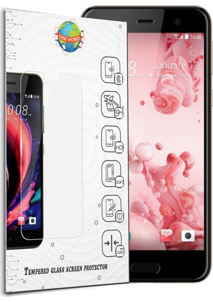 HTC U Play Temperli Ekran Koruyucu Cam Şeffaf