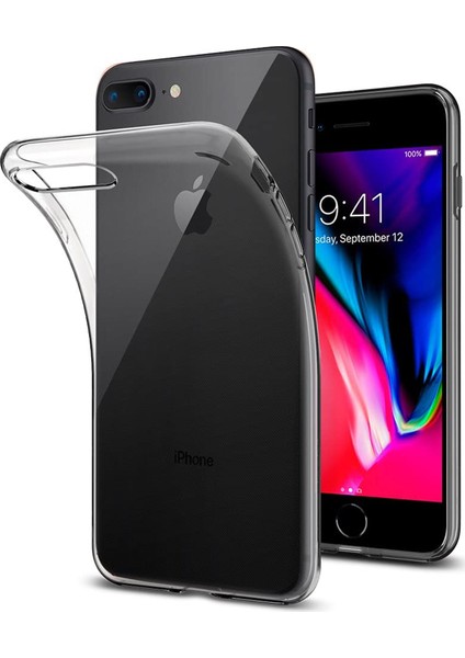 Apple iPhone 8 Plus Kılıf Silikon Kapak ve Ekran Koruyucu Set Şeffaf