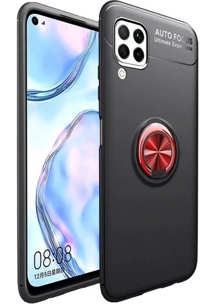 Samsung A12 Kılıf Renkli Yüzüklü Manyetik Silikon Kapak Siyah - Kırmızı