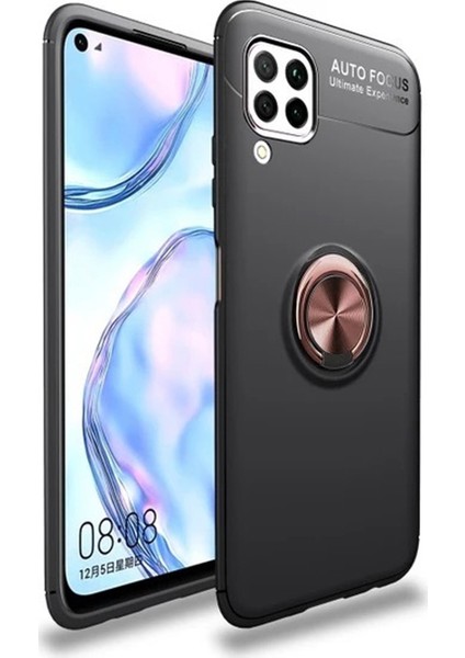 Samsung A12 Kılıf Renkli Yüzüklü Manyetik Silikon Kapak Siyah - Rose Gold