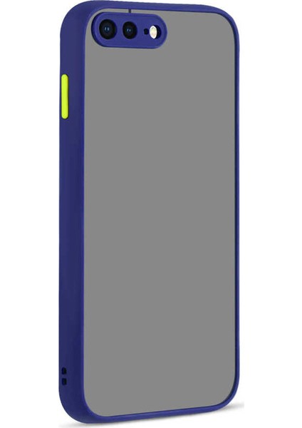 Apple iPhone 8 Plus Kılıf Kamera Korumalı Silikon Kenarlı Renkli Düğmeli Mat Arka Kapak Lacivert