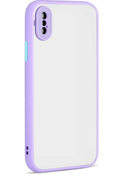 Apple iPhone X Kılıf Kamera Korumalı Silikon Kenarlı Renkli Düğmeli Mat Arka Kapak Lila
