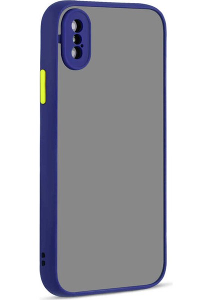Apple iPhone XR 6.1 Kılıf Kamera Korumalı Silikon Kenarlı Renkli Düğmeli Mat Arka Kapak Lacivert