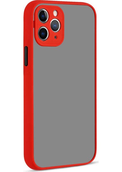 Apple iPhone 11 Pro Max Kılıf Kamera Korumalı Silikon Kenarlı Renkli Düğmeli Mat Arka Kapak Kırmızı