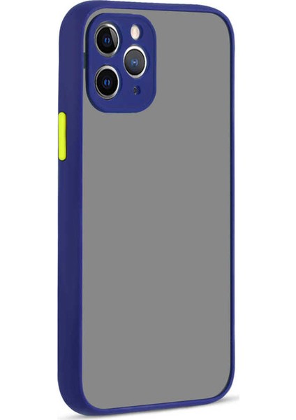 Apple iPhone 11 Pro Max Kılıf Kamera Korumalı Silikon Kenarlı Renkli Düğmeli Mat Arka Kapak Lacivert