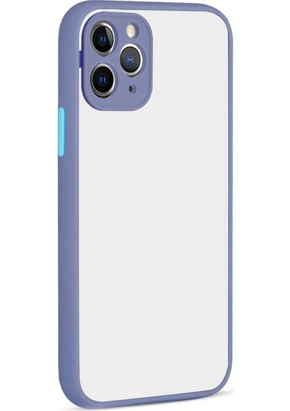 Apple iPhone 11 Pro Max Kılıf Kamera Korumalı Silikon Kenarlı Renkli Düğmeli Mat Arka Kapak Mor