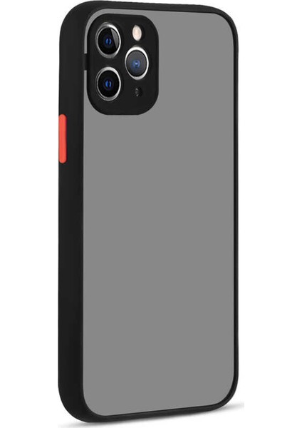Apple iPhone 12 Pro Max Kılıf Kamera Korumalı Silikon Kenarlı Renkli Düğmeli Mat Arka Kapak Siyah