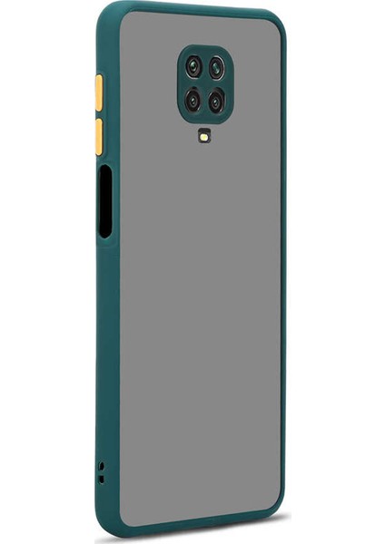 Xiaomi Redmi Note 9 Pro Kılıf Kamera Korumalı Slikon Kenarlı Renkli Düğmeli Mat Arka Kapak Koyu Yeşil