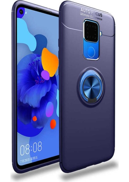 Huawei Mate 30 Lite Kılıf Renkli Yüzüklü Manyetik Silikon Kapak Mavi