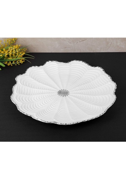 Shell Porselen 33 cm Yuvarlak Servis Tabak Silver