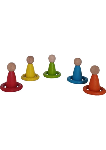 Waldorf Montessori Peg Bebek Mini Insancık + Halka Boyalı 5'erli Set