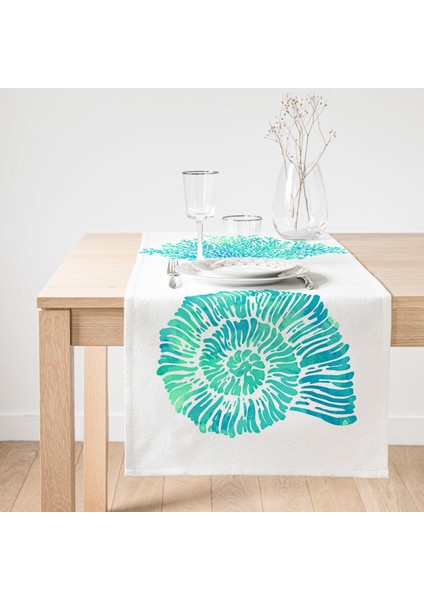 Beyaz Zeminde Yeşil Renkli Su Yosunu Desenli Dijital Baskılı Özel Tasarım Süet Runner