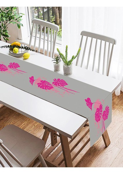 Fuşya Palmiye Yaprak Baskılı Dekoratif Süet Runner fiyatları