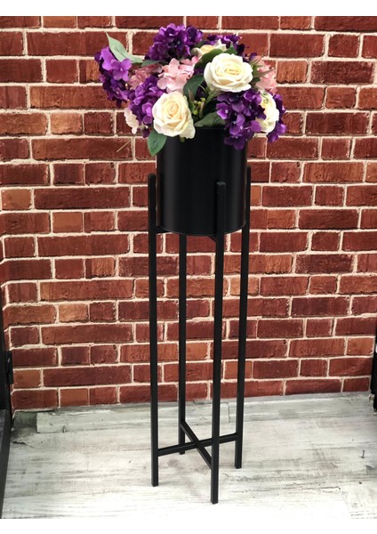 Ferforje 3 Lü Metal Standlı Çiçeklik Saksılık Siyah