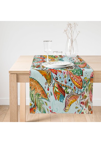 Kuş Motifli Dijital Baskılı Modern Süet Runner