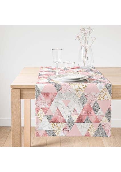 Geometrik Pembe ve Gri Mermer Motifli Özel Tasarım Süet Runner