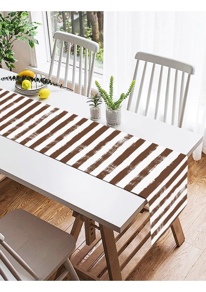 Kahve Çizgili Motifli Dekoratif Modern Süet Runner fiyatları