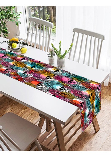 Renkli Zeminde Kurukafa Motifli Dijital Baskılı Modern Süet Runner fiyatları