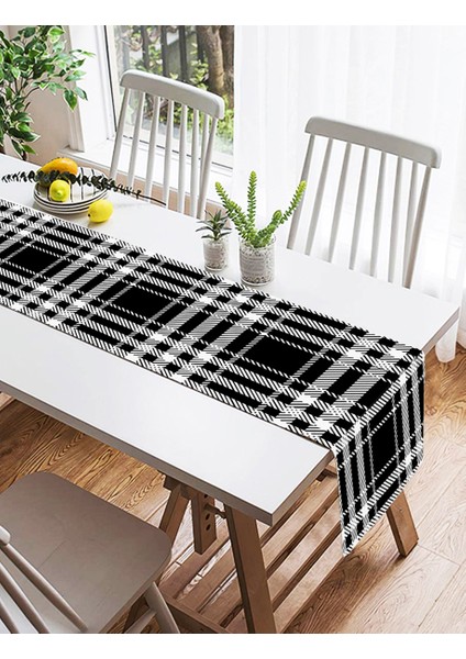 Siyah Beyaz Ekose Desenli Dekoratif Özel Tasarım Süet Runner fiyatları