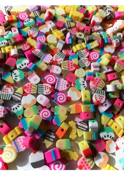 Polimer Kil Fimo Cupcake Pasta Dondurma Figür Boncuk 50 Adet modelleri