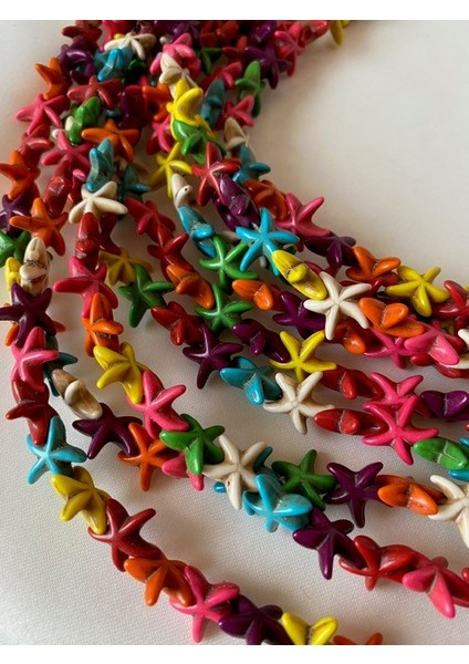 Karışık Renkli Denizyıldızı Yıldız Şekilli Doğaltaş Dizisi 13X13 mm Boyutunda 38 Adet