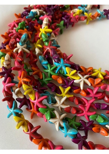 Karışık Renkli Denizyıldızı Yıldız Şekilli Doğaltaş Dizisi 13X13 mm Boyutunda 38 Adet modelleri