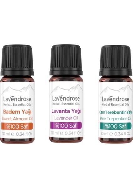 Saç Bakım Seti (10'ar ml Saf Badem, Lavanta ve Çam Terebentin Yağı) Ispartamdan Yöresel Ürünler