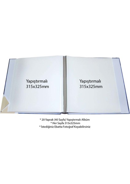 20 Yaprak [40 SAYFA]-31x32 cm Manyetik Yapışkanlı Ciltbezli Fotoğraf Albümü-Mavi fiyatları