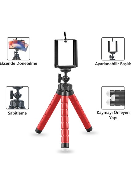 ONY03 3'lü Esnek Tripod Kırmızı