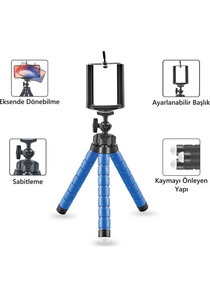 ONY03 3'lü Esnek Tripod Mavi