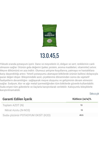 Potasyum Nıtrat 13 0 45,5 Meyve Sebze Bitki Besini Geliştirici Suda Çözünür NK Gübresi 25 Kg modelleri