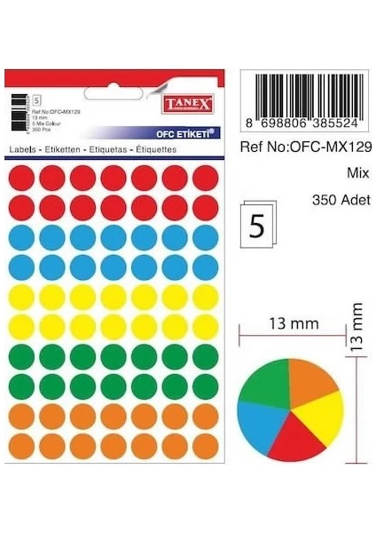 OFC-129 Mıx Color Ofis Etiketi 5 Adet