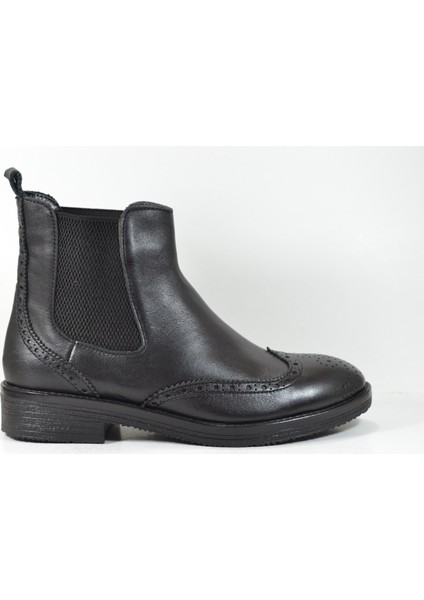 50 Hakiki Deri Siyah Lastikli Oxford Bot