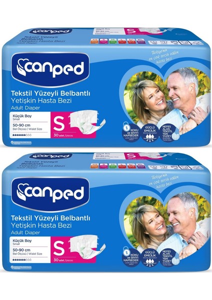Belbantlı Tekstil Yüzeyli Hasta Bezi Küçük (Small) 60'lı (2X30)