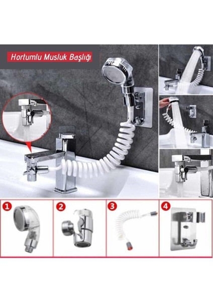 Artemis Tedarik 2 In 1 Spiral Hortumlu Ayarlanabilir Hareketli Banyo Mutfak Lavabo Musluk Duş Başlığı