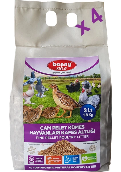 Bonny Nice Bıldırcın Güvercin Keklik Süs Tavukları Kafes Altlığı 2 kg 4 L x 4 Paket