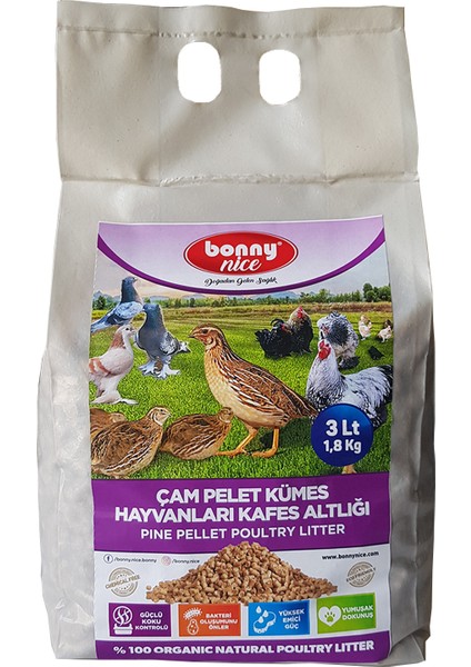 Bonny Nice Bıldırcın Güvercin Keklik Süs Tavukları Kafes Altlığı 1.8 kg 3 L x 20 Paket