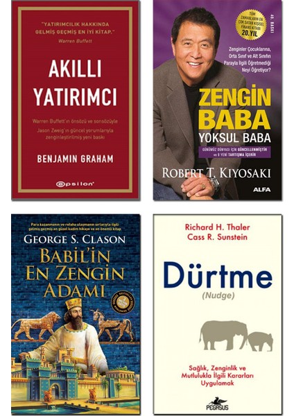 Akıllı Yatırımcı + Zengin Baba Yoksul Baba + Babil'in En Zengin Adamı + Dürtme (Nudge) - 4 Kitap Set