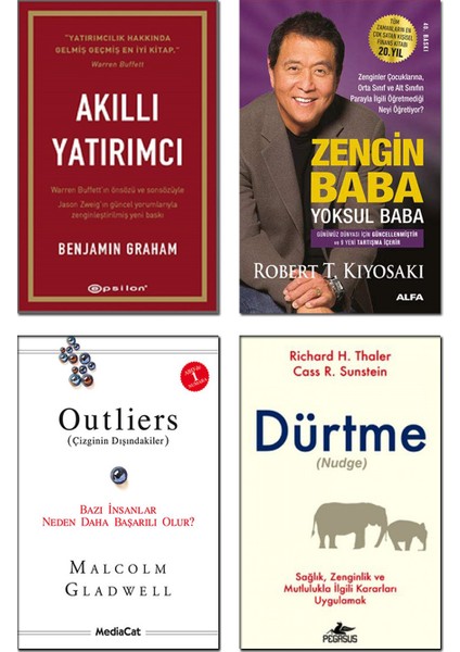 Akıllı Yatırımcı + Zengin Baba Yoksul Baba + Outliers (Çizginin Dışındakiler) + Dürtme (Nudge) - 4 Kitap Set