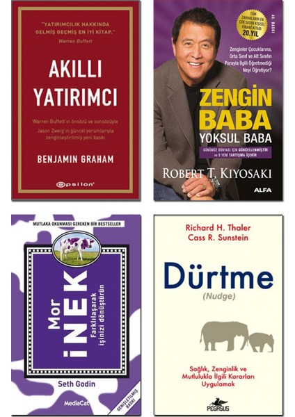 Akıllı Yatırımcı + Zengin Baba Yoksul Baba + Mor Inek + Dürtme (Nudge) - 4 Kitap Set