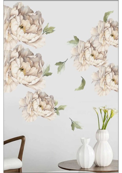 Kt Decoration El Çizimi Bej Çiçekler Duvar Sticker