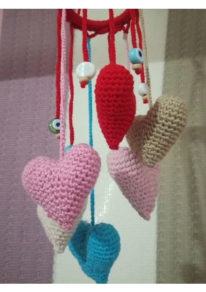 Amigurumi El Örmesi Kırmızı Kalpli Kapı Süsü indirimleri