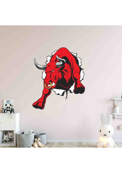 Kt Decoration Kızgın Boğa 3D Çizim Pvc Duvar Sticker