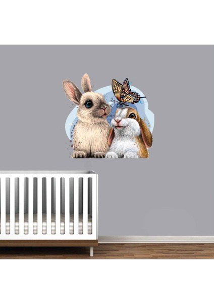 Kt Decoration Minik Sevimli Tavşan Kardeşler Duvar Sticker