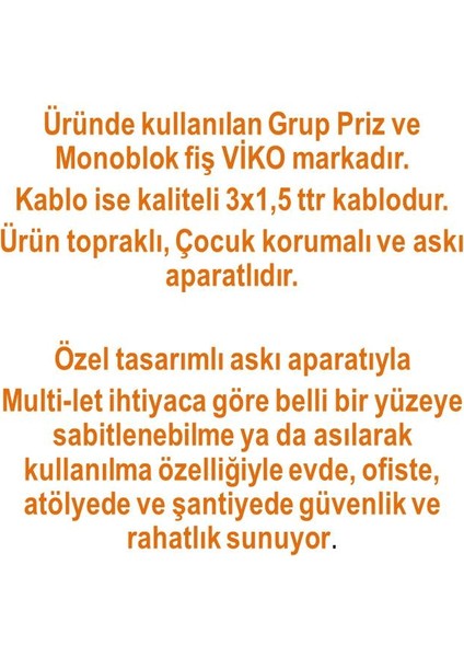 Ekonomik 6'lı Grup Priz Topraklı Çocuk Korumalı 7 Metre Kablo