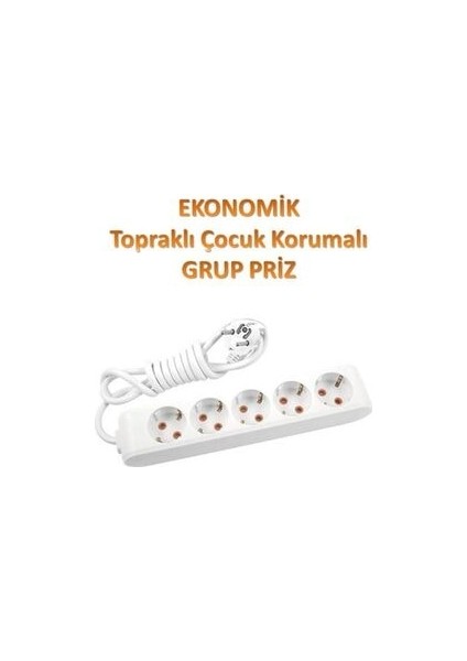 Ekonomik 5'li Grup Priz Topraklı Çocuk Korumalı 9 Metre Kablo